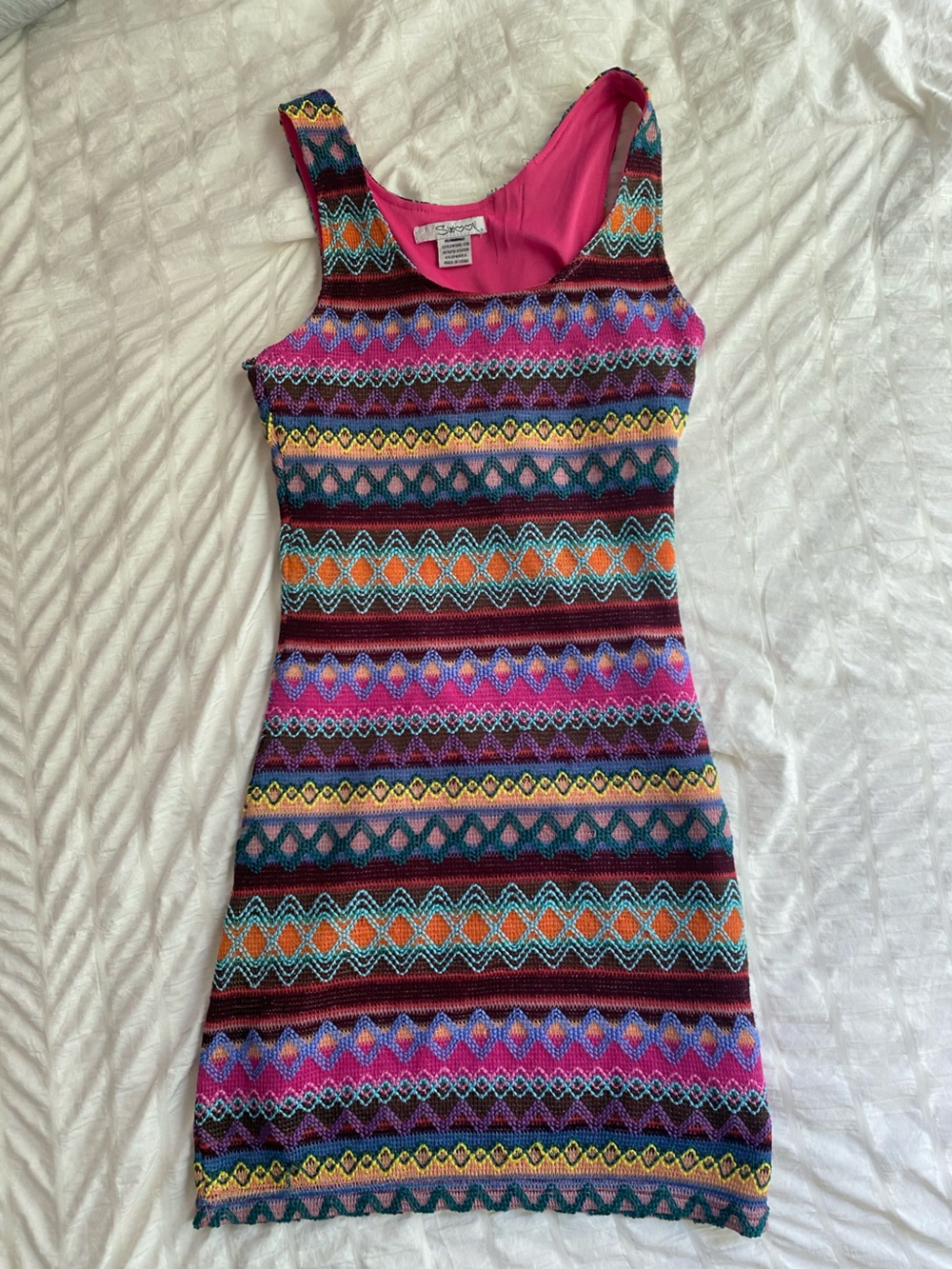 Multicolor Striped Knit Tank Mini Dress in Pink Lining